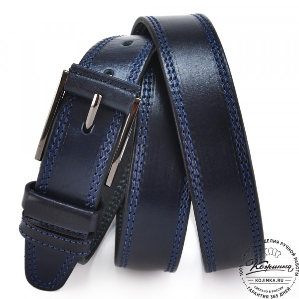 Кожаный мужской ремень "Остин" (синий). фото 1